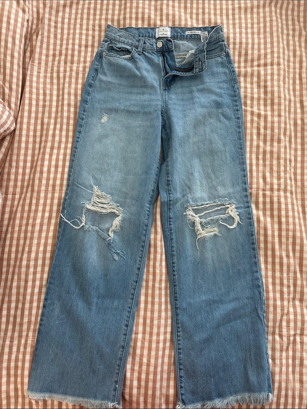 True Craft Light Blue Distressed Wide Leg Jeans